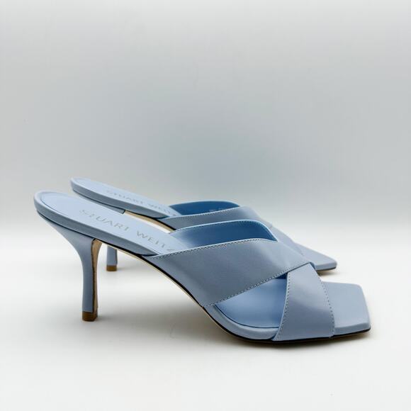 Stuart Weitzman Womens Carmen 75 Slides US 9 Light Blue Leather Heel NIB - Picture 5 of 14